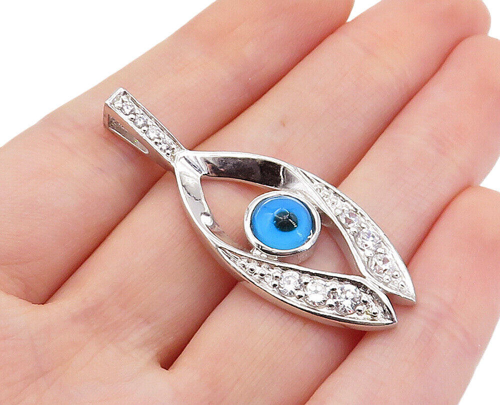 925 Sterling Silver  Sparkling Cubic Zirconia Evil Eye Drop Pendant  PT6101
