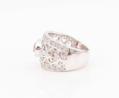 925 Sterling Silver Vintage Ring Designer 2 Tone CZ Swirls Cutout  Sz 5  RG33086