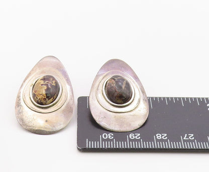 925 Sterling Silver Vintage Earrings Modernist Agate Teardrop Studs  EG14378