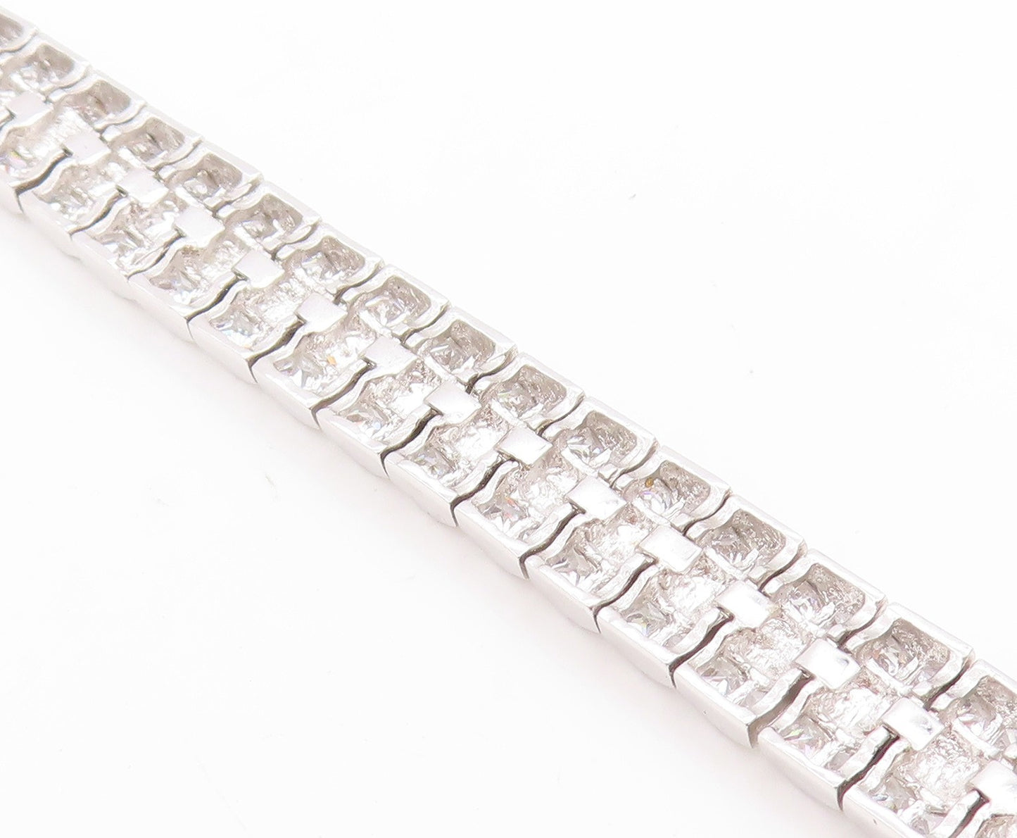 925 Sterling Silver Vintage Bracelet Sparkling CZ Modernist Tennis Link  BT11754