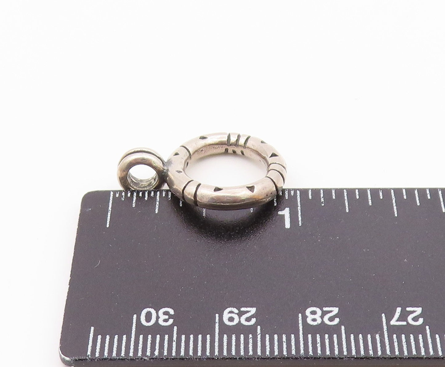 925 Silver  Vintage Carved Lines & Triangles Open Oval Drop Pendant  PT21787
