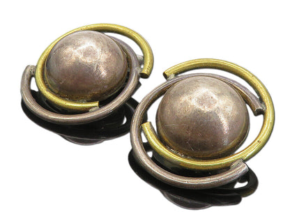 MEXICO 925 Sterling Silver  Vintage Two Tone Dome Non Pierce Earrings  EG3838