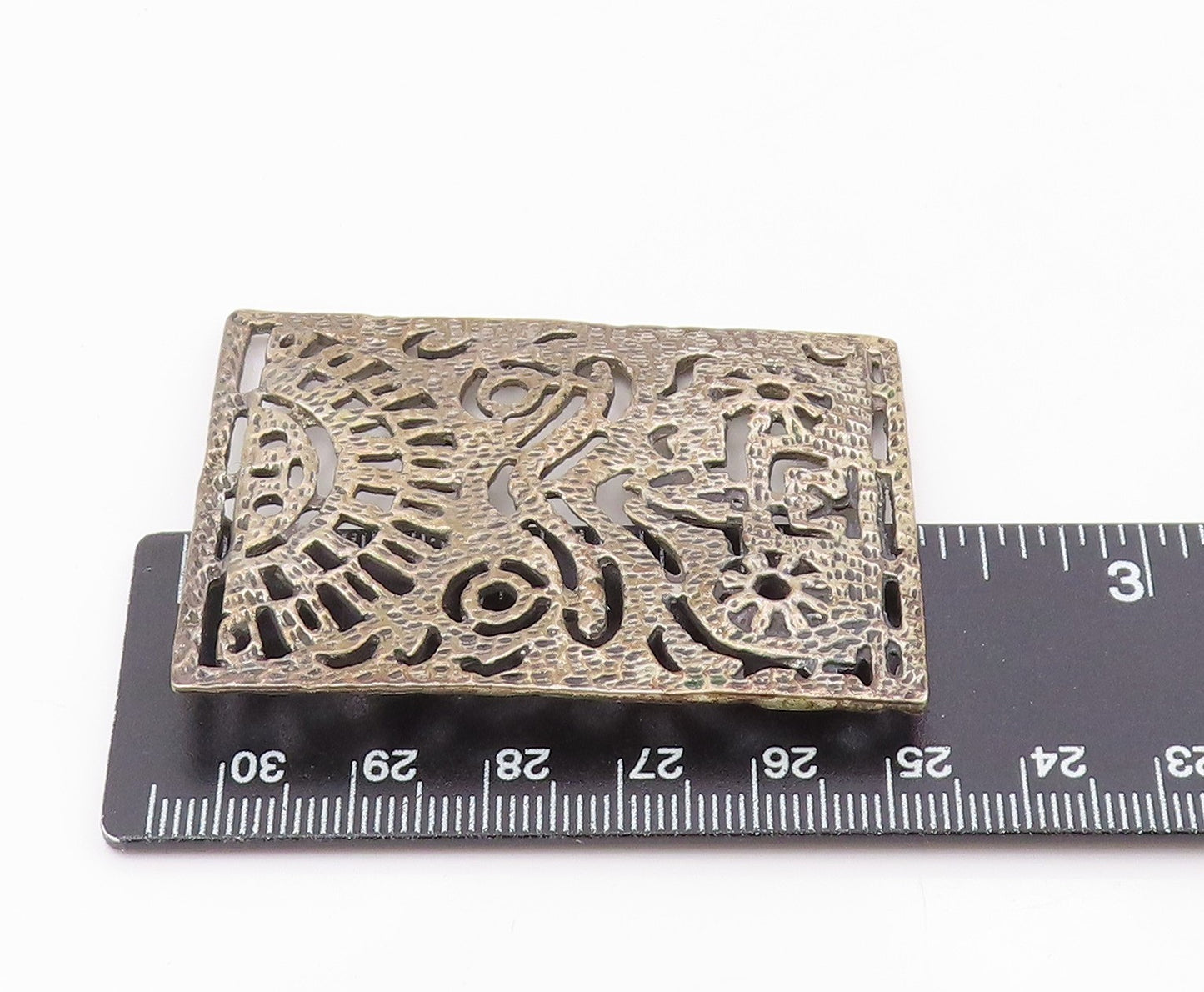 925 Sterling Silver  Vintage Shiny Cutout Design Square Pendant  PT16083