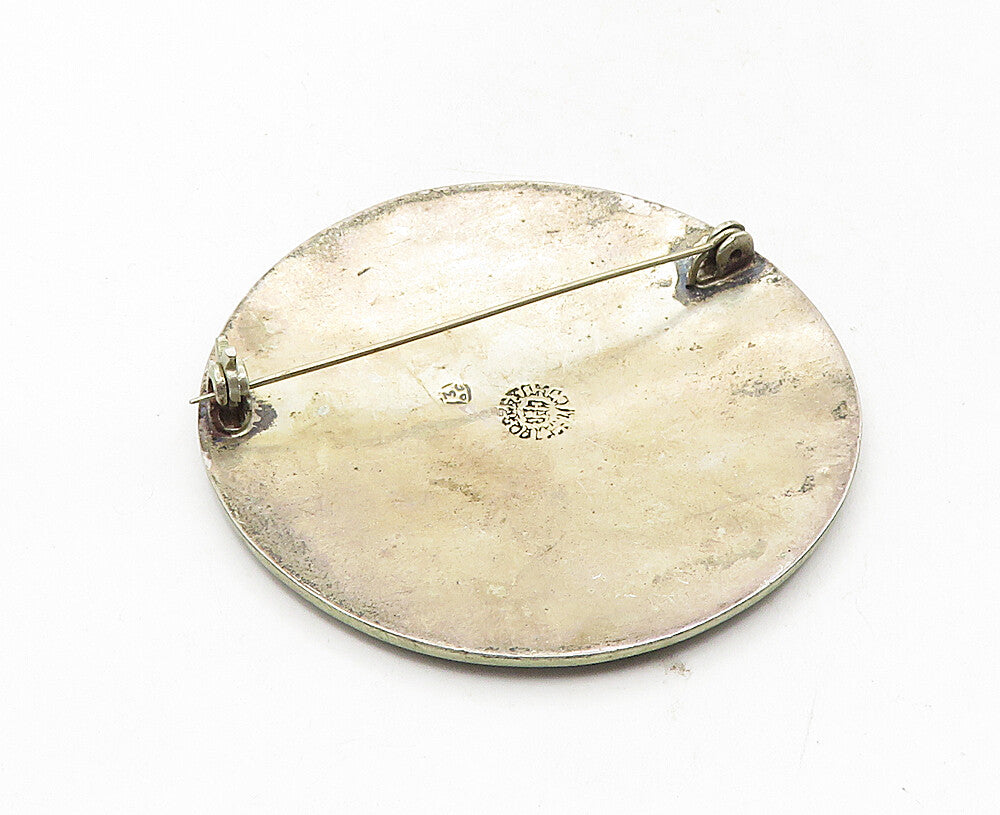 MEXICO 925 Sterling Silver  Vintage Crushed Jasper Pattern Brooch Pin  BP3483