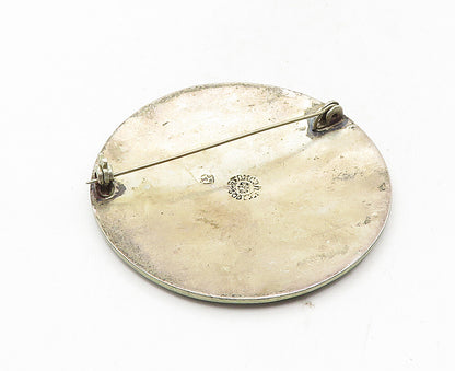 MEXICO 925 Sterling Silver  Vintage Crushed Jasper Pattern Brooch Pin  BP3483