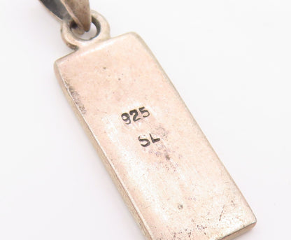 925 Silver  Vintage Carved Chinese Characters Linear Drop Pendant  PT21287