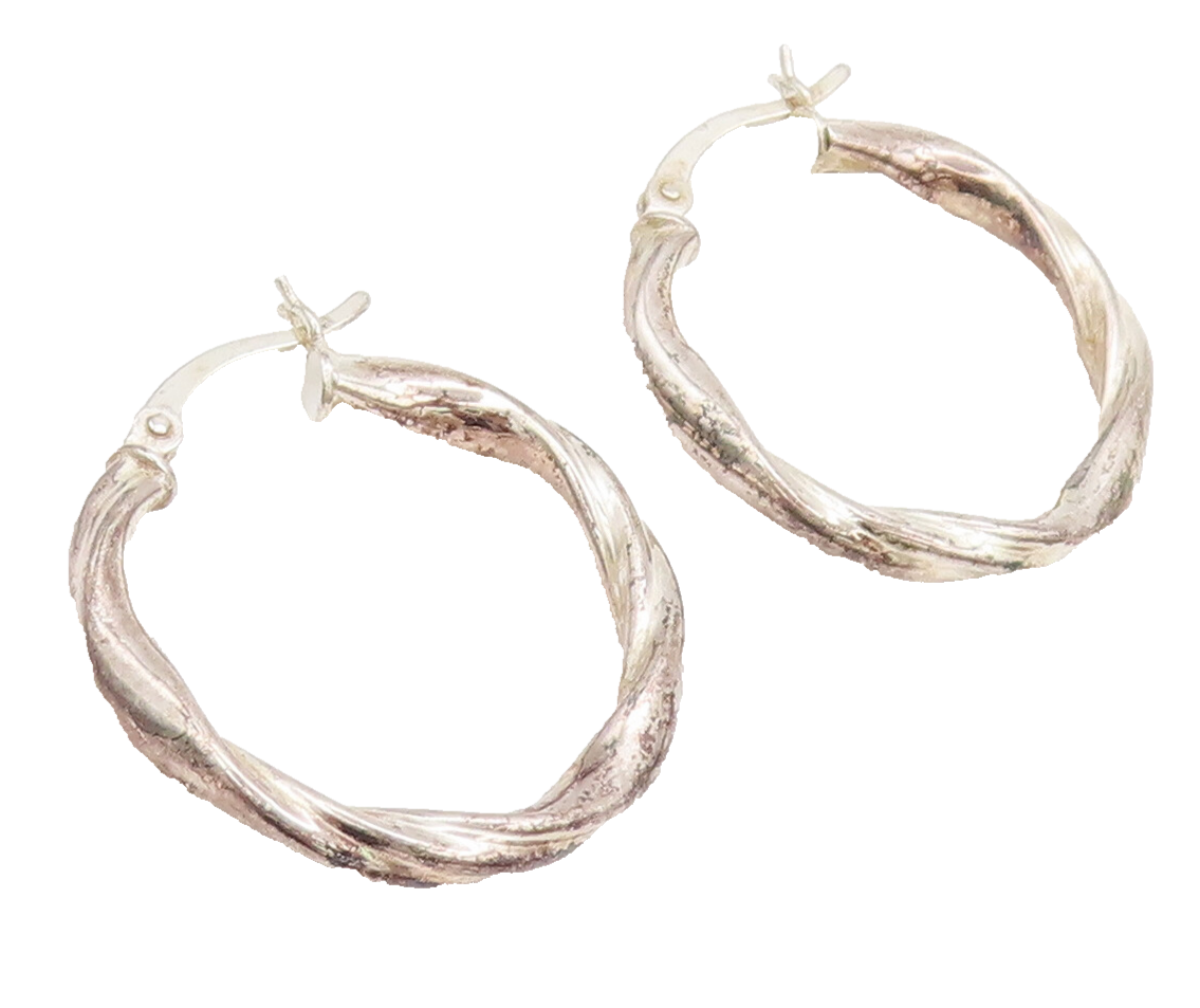 925 Sterling Silver  Vintage Minimalist Twisted Rope Hoop Earrings  EG12557