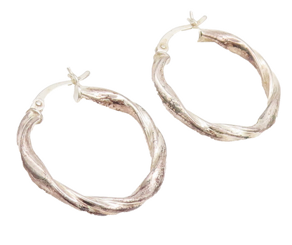 925 Sterling Silver  Vintage Minimalist Twisted Rope Hoop Earrings  EG12557