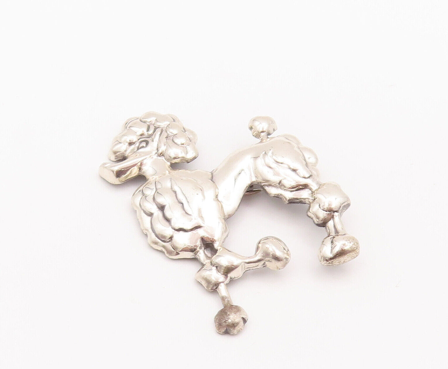925 Sterling Silver Vintage Brooch Pin LANG Solid Carved Groomed Poodle  BP10846