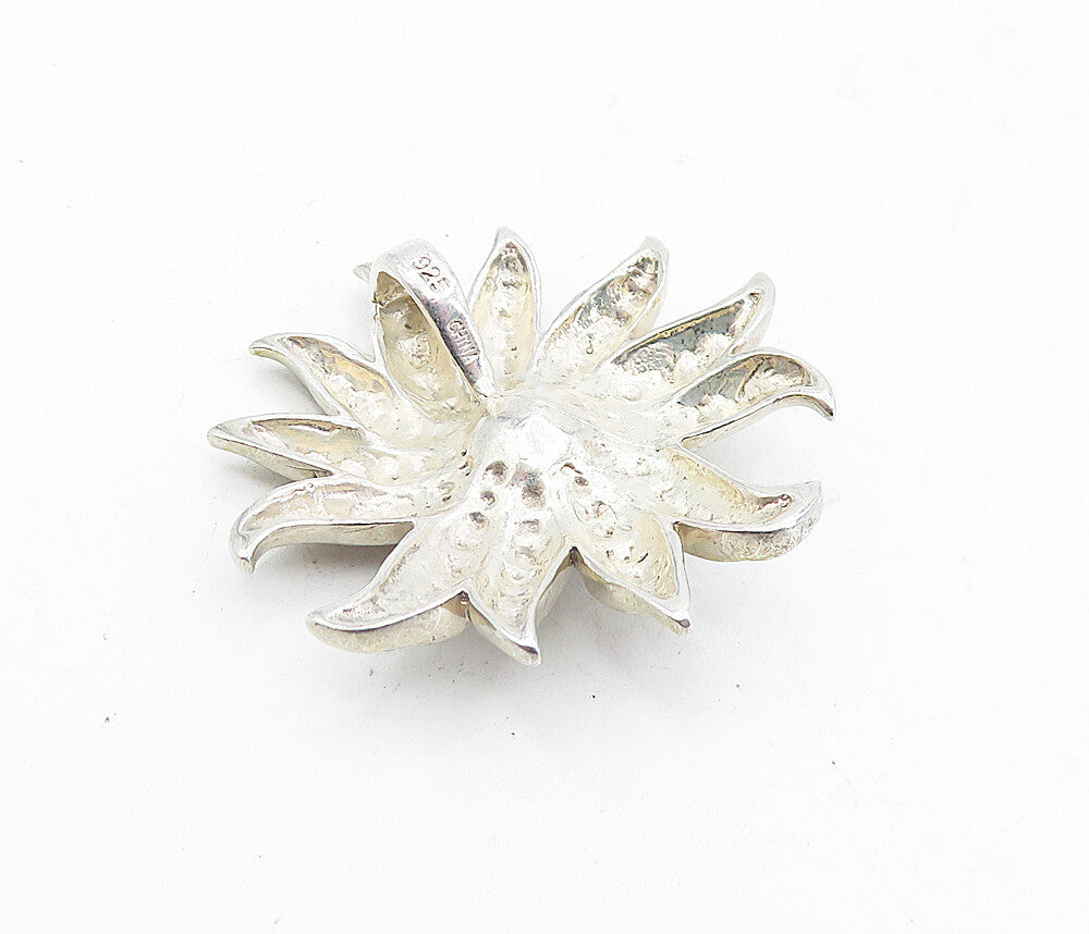 925 Sterling Silver  Vintage Pearl Centered Flower Design Pendant  PT3790