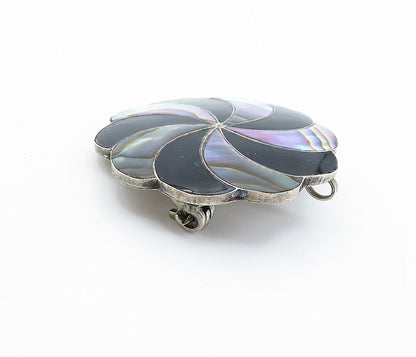 CB MEXICO 925 Silver Vintage Abalone Shell & Black Onyx Brooch Pin BP2818