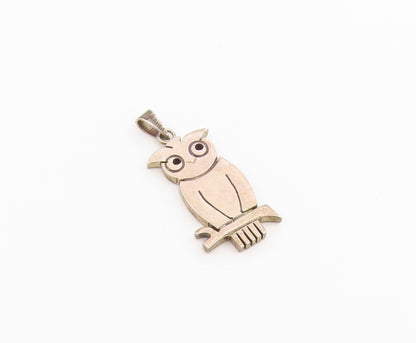 925 Sterling Silver Vintage Pendant MEXICO Textured Wise Owl Charm  PT26507