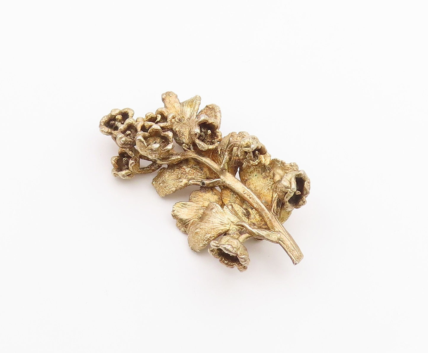 925 Silver  Vintage Gold Plated Sculpted Flower Branch Brooch Pin  BP9960
