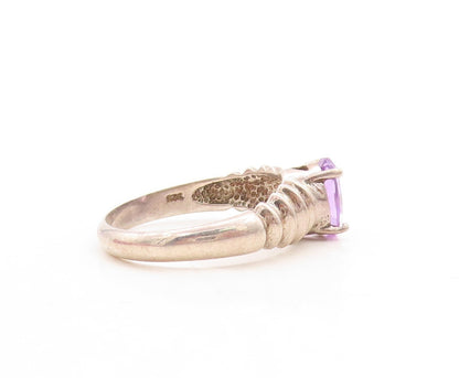 925 Sterling Silver Vintage Ring Dark Tone Grooved Oval Amethyst  Sz 10  RG31541