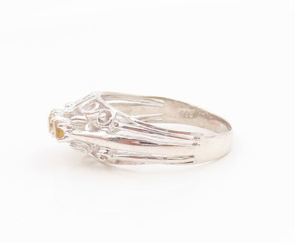 925 Sterling Silver Vintage Ring Elegant Citrine Openwork Band  Sz 7  RG36039