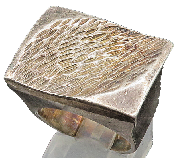 PIERRE 925 Sterling Silver Vintage Textured Square Dome Band Ring Sz 6.5 RG24018