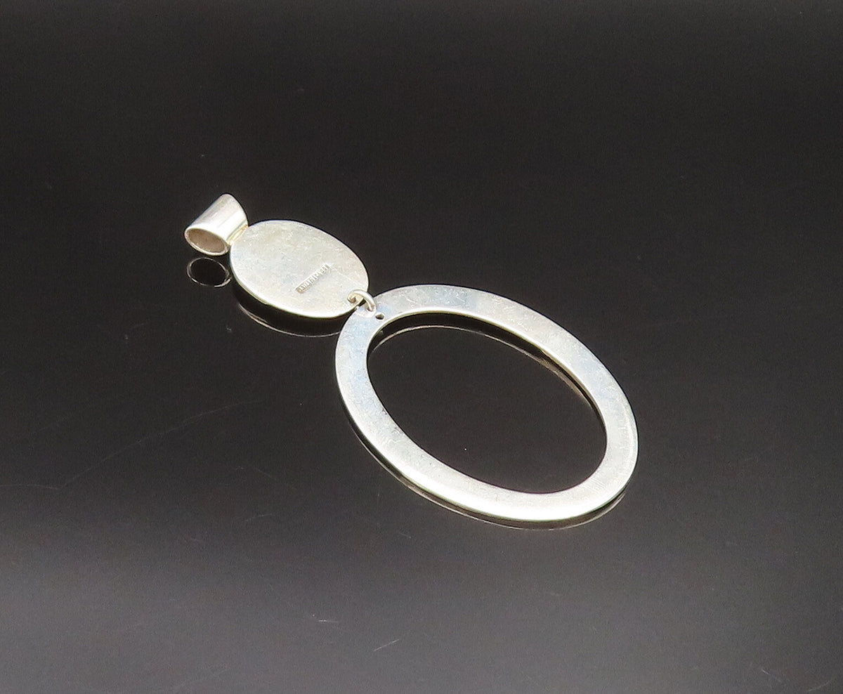 MEXICO 925 Sterling Silver Vintage Etched Graduated Open Oval Pendant PT21027