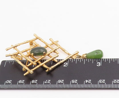 925 Sterling Silver Vintage Brooch Gold Plated Jade Bamboo Lattice Pin  BP12235