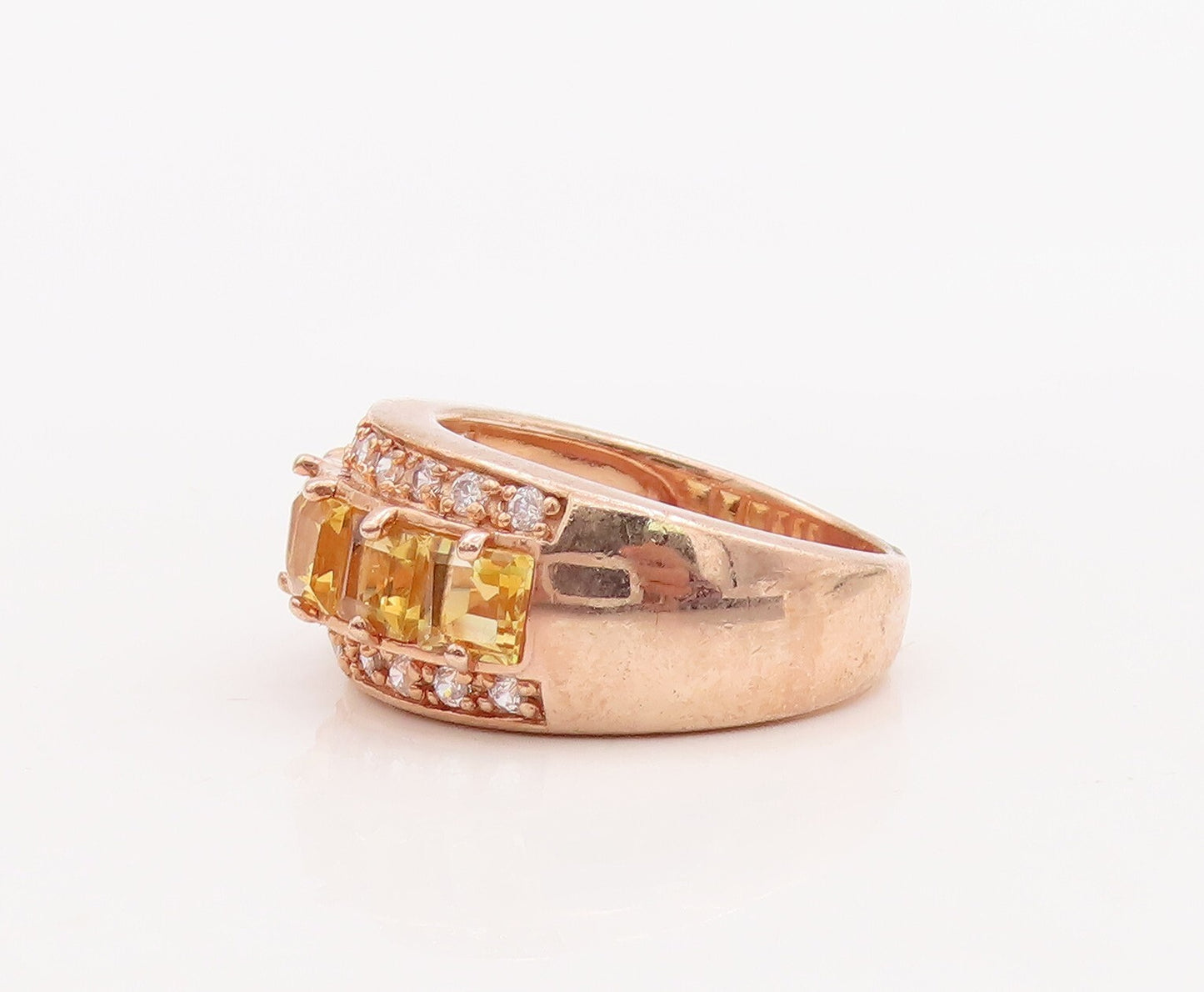 925 Sterling Silver Vintage Ring Rose Gold Plated Citrine & CZ  Sz 7  RG29120