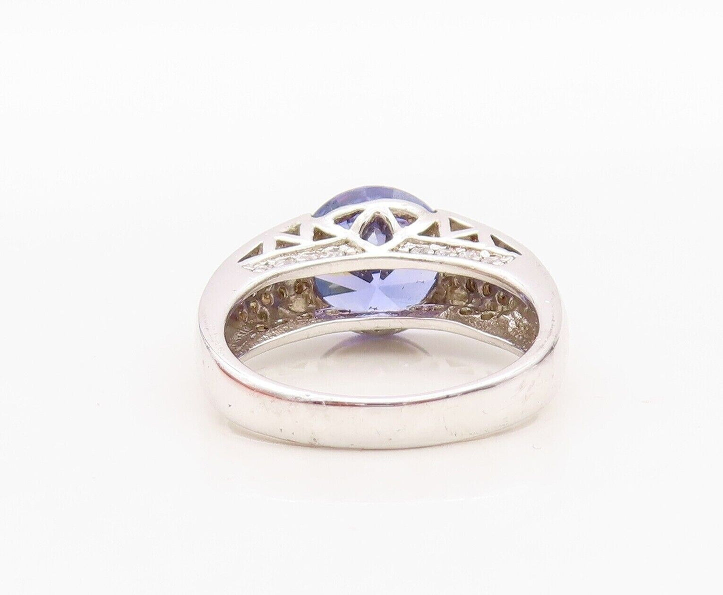 925 Sterling Silver Vintage Ring Designer Round Sapphire & Topaz  Sz 7  RG30042