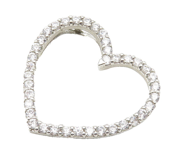 925 Sterling Silver  Sparkling White Topaz Open Love Heart Pendant  PT12309