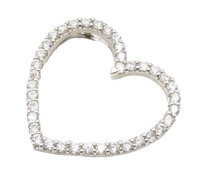 925 Sterling Silver  Sparkling White Topaz Open Love Heart Pendant  PT12309