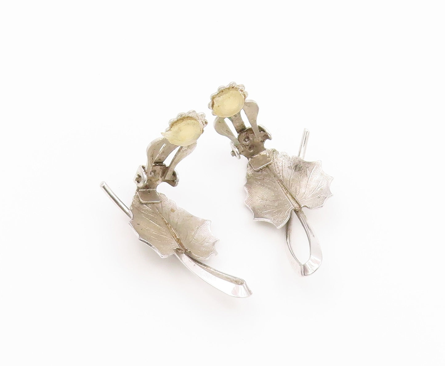 925 Sterling Silver Vintage Earrings Modernist Textured Leaf Clip On  EG14475