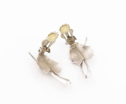 925 Sterling Silver Vintage Earrings Modernist Textured Leaf Clip On  EG14475