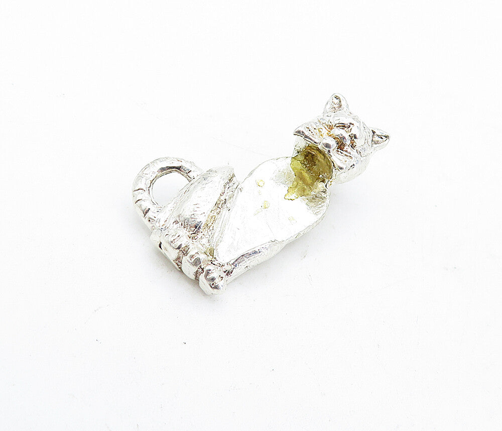 MILLEFIORI 925 Sterling Silver  Vintage Shiny Sitting Cat Motif Pendant PT3736