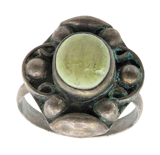 MEXICO 925 Silver  Vintage Antique Green Stone Swirl Band Ring Sz 7  RG17840