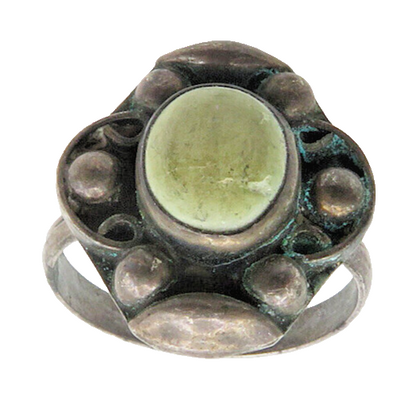 MEXICO 925 Silver  Vintage Antique Green Stone Swirl Band Ring Sz 7  RG17840
