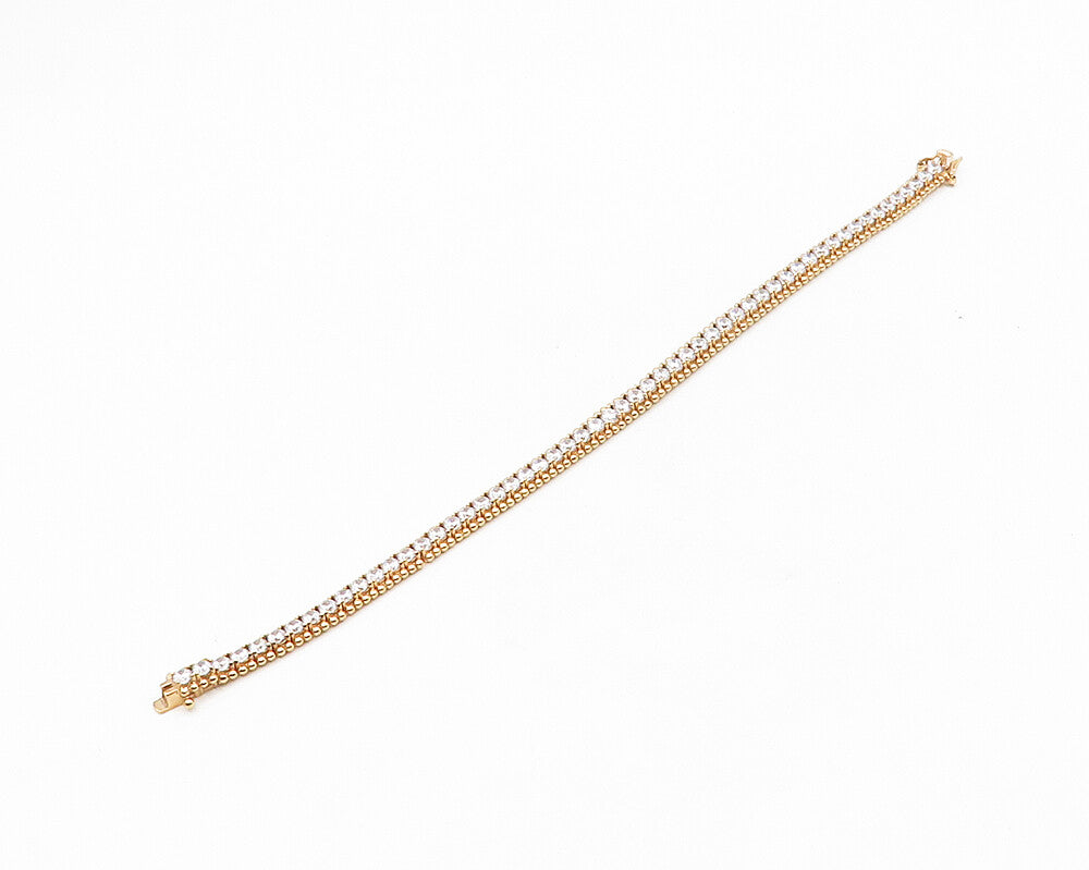 925 Sterling Silver  Cubic Zirconia Rose Gold Plated Chain Bracelet  BT7006