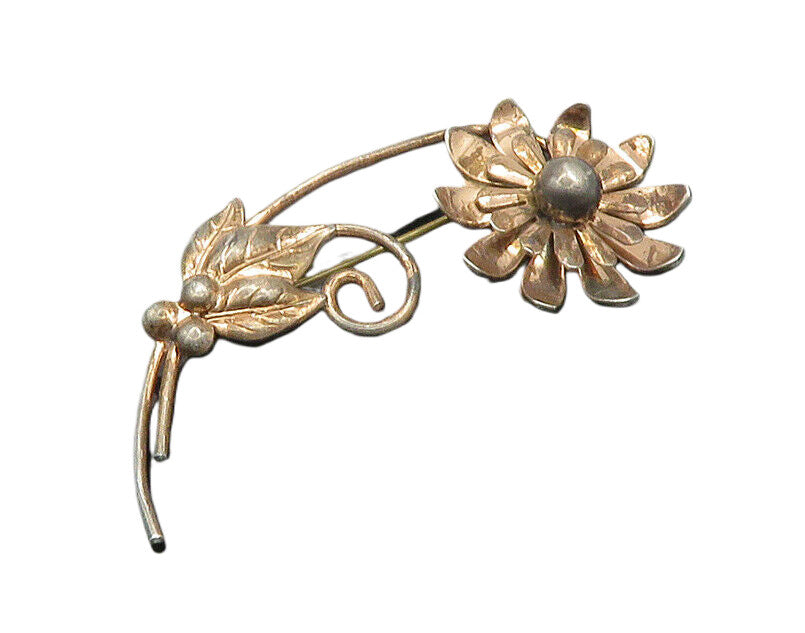 925 Sterling Silver  Vintage Shiny Dark Tone Flower Swirl Brooch Pin  BP7701