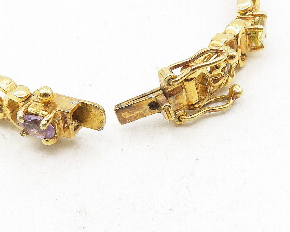 925 Sterling Silver  Tanzanite Topaz & Amethyst Floral Chain Bracelet  BT4350