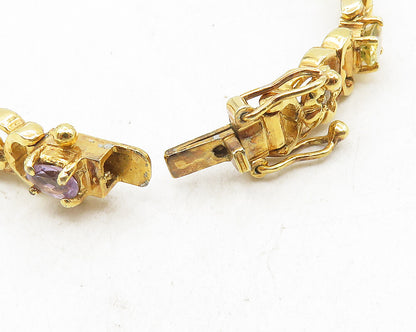 925 Sterling Silver  Tanzanite Topaz & Amethyst Floral Chain Bracelet  BT4350