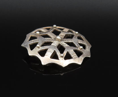 925 Sterling Silver  Vintage Openwork Beaded Web Motif Brooch Pin  BP9827