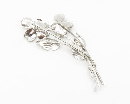 HARRY S. BICK 925 Sterling Silver  Vintage Shiny Flowers Brooch Pin  BP5421