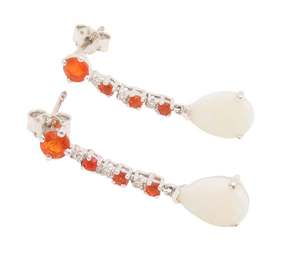 925 Sterling Silver Vintage Earrings 2 Tone Topaz Drop Shape Fire Opal  EG12906