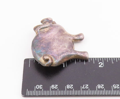 925 Sterling Silver  Vintage Dark Tone Smooth Pig Animal Brooch Pin  BP8285