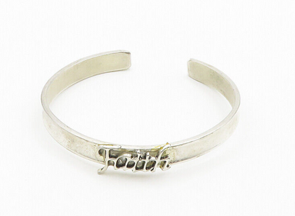 925 Sterling Silver  Vintage Shiny Faith Smooth Cuff Bracelet  BT7876
