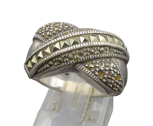 JUDITH JACK 925 Silver  Vintage Crossover Marcasite Band Ring Sz 7.5  RG24284