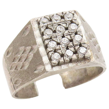 925 Sterling Silver Vintage Ring CZ Etched Geometric Grid Band  Sz 11.5  RG36871