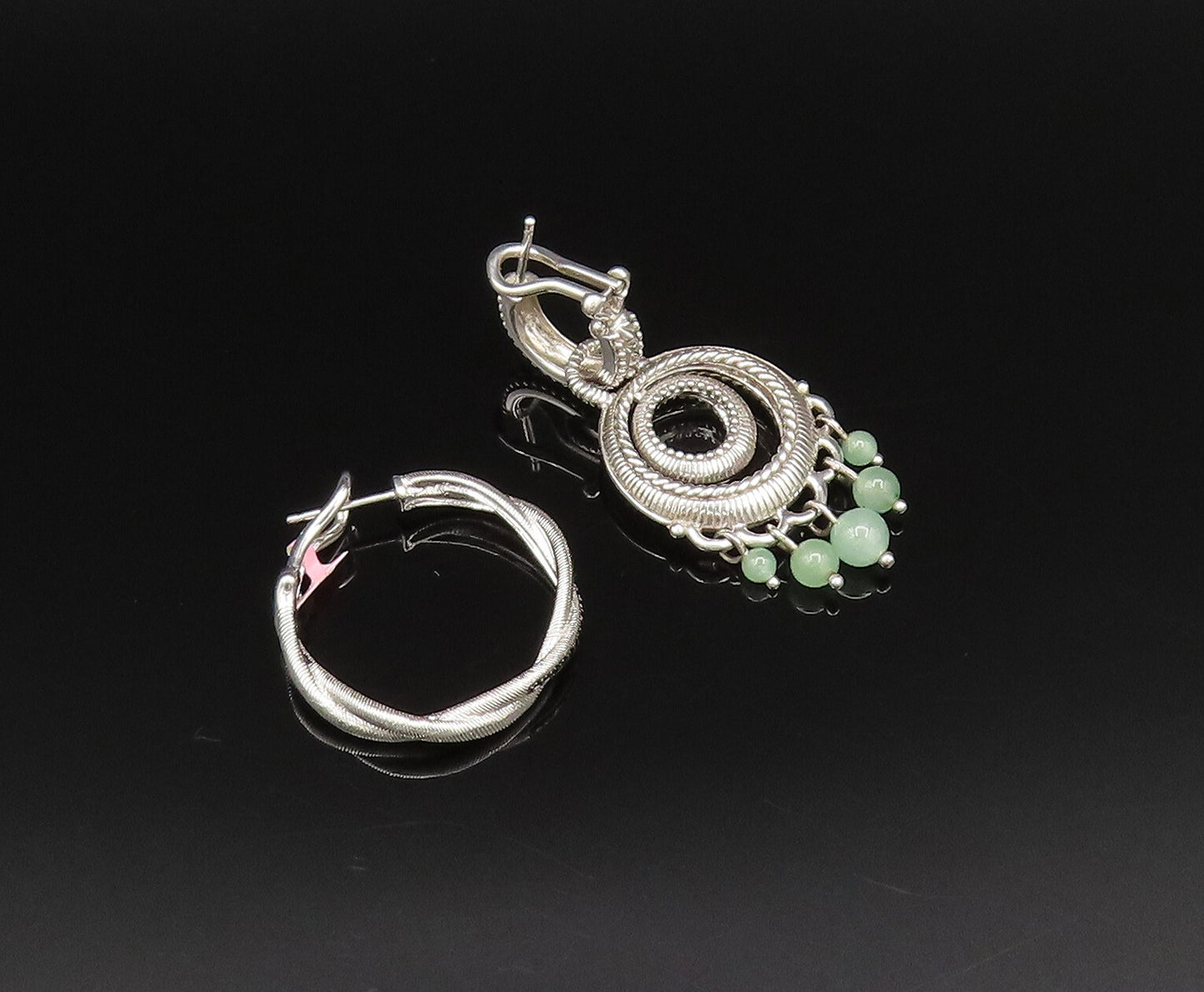JUDITH RIPKA 925 Silver  Vintage Jade & Spinel Singles Lot Earrings  EG12094
