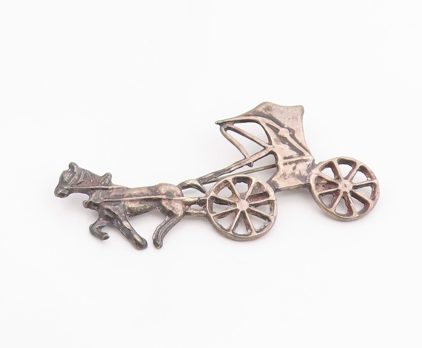 925 Sterling Silver Vintage Brooch Pin Classic Horse Carriage Figural  BP12478