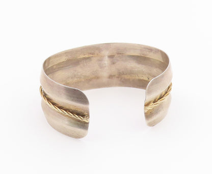 925 Sterling Silver  Vintage Shiny Two Tone Rope Twist Cuff Bracelet  BT9330
