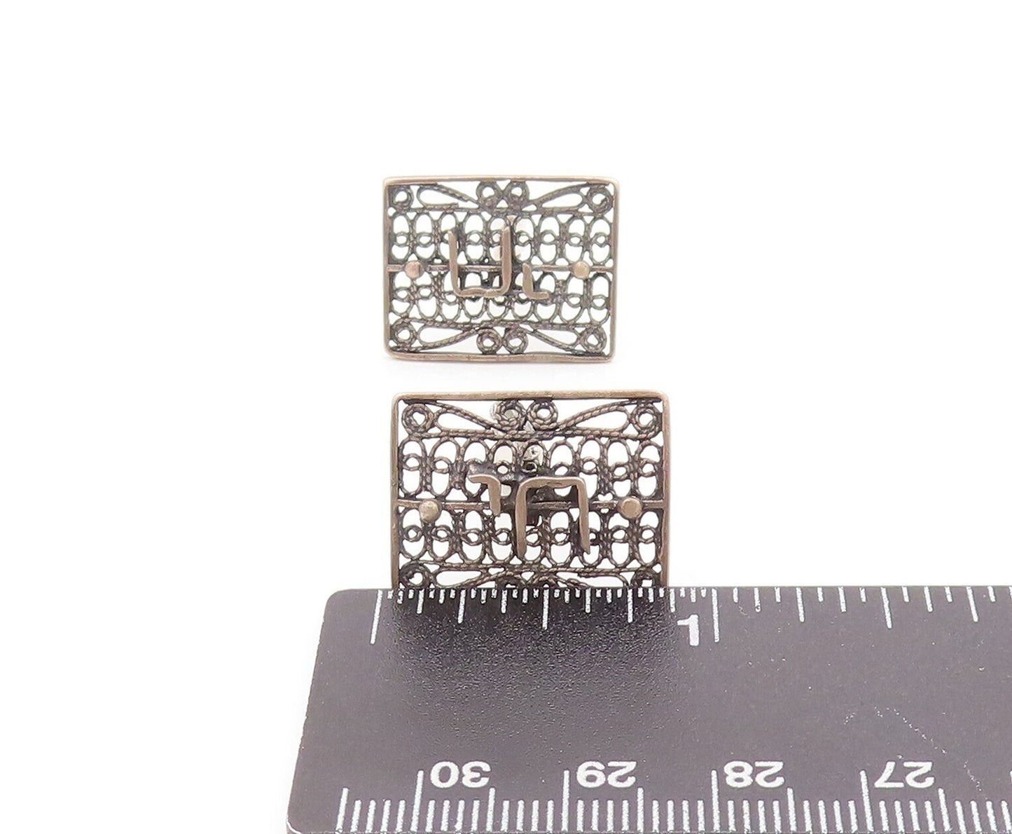 925 Sterling Silver Vintage Cuff Links Cutout Twisted Roped Chai Carved  TR3797