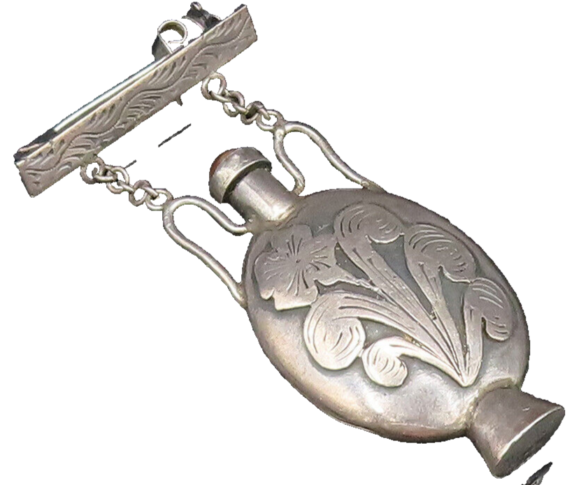ISRAEL 925 Silver  Vintage Carnelian Perfume Bottle Brooch Pin (OPENS)  BP9886