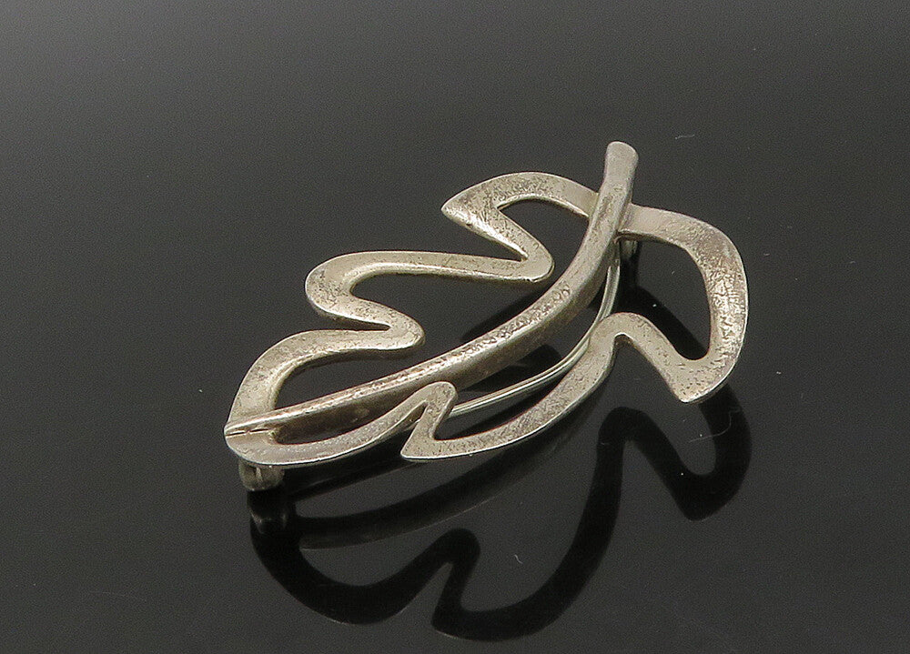 CHINESE 925 Sterling Silver  Vintage Floral Leaf Outline Brooch Pin  BP8902
