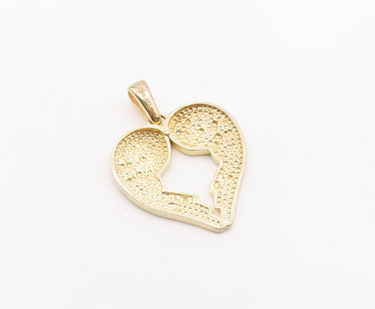925 Sterling Silver  Vintage Genuine Diamond Angel Wings Heart Pendant PT15768