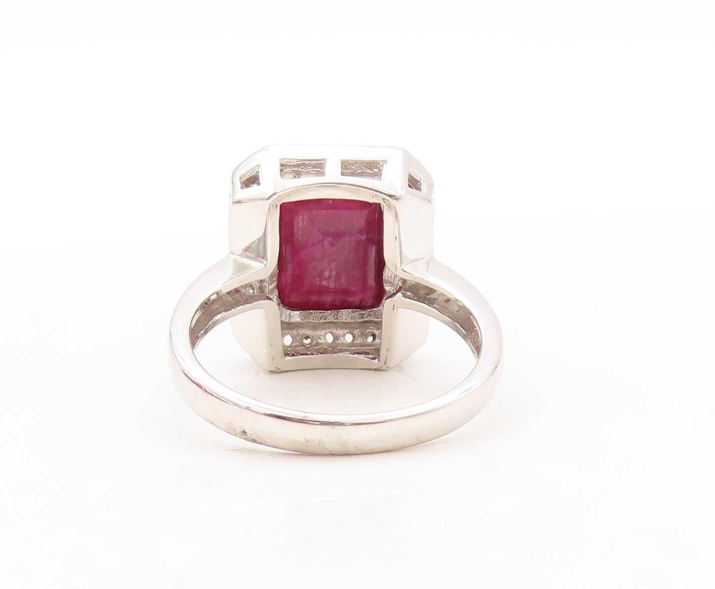 925 Sterling Silver Vintage Ring Rectangle Gemstone Halo CZ Frame Sz 9.5 RG30926